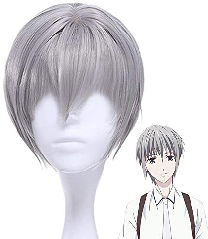 ydound Anime Coser wig CosNoble Souma Yuki Wig Anime Fruits Basket Cosplay Costume Short Grey Silver Hair for Men Boys Halloween Party Synthetic Wigs