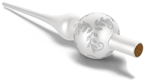 Christbaumspitze Glas Silber Weiß, Weihnachtsbaumspitze, UNOLIGA 26cm Mundgeblasen Glas Tannenbaum Spitze, Vintage Baumspitze