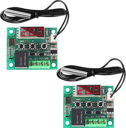 Greluma 2 Stück 12V Temperaturregler Modul, Anzeigen-digitales Thermostat-Modul mit Wasserdichter NTC-Sonde -50~110℃, Elektronischer Temperatur-Temp-Kontrollmodul Schalter