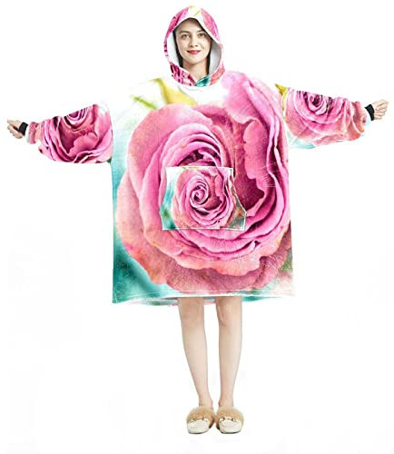 Tragbarer Kapuzenpullover, übergroße Kapuzendecke, Sweatshirt, rosa Rose, Mehrfarbig, Einheitsgröße