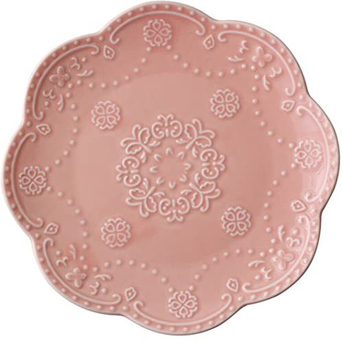 YBK Tech - Piatto da portata rotondo in pizzo goffrato, elegante piatto da portata in ceramica per colazione pomeridiana tè (rosa, 15 cm)