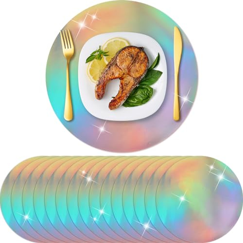 Yeaqee 100 Pieces Round Paper Placemats Disposable Table Mats Mirror Foil Decorative Place Mats for Dining Wedding Table Decoration Banquet Birthday Festive Party(Colorful)
