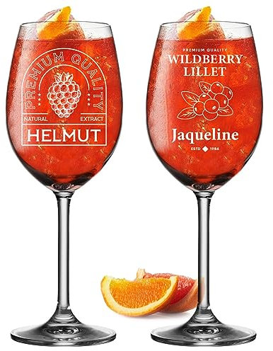 polar-effekt Leonardo 2er Set Aperitif 460 ml Wein-Gläser mit Gravur - Geschenkset für Mama und Papa - das Cocktailglas mit Namen - für Aperol Spritz, Wein und Sangria