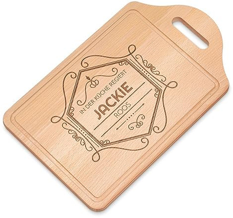 Maverton Schneidebrett mit Gravur - personalisiertes Küchenbrett aus Buchenholz - Küchenzubehör - rechteckiges Holzbrett mit Wunschmotiv für Frauen - Größe: 38x23 cm - Schnörkel