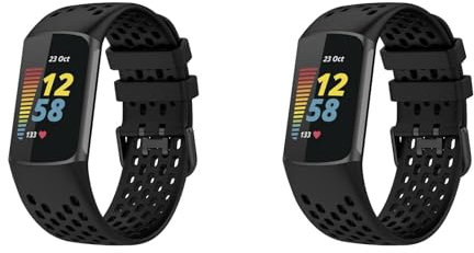 Generic 2 Pack Sport Straps Compatible with Fitbit Charge 6/5, Breathable Silicone Watch Strap Replacement Wristbands for Charge 6 Activity Tracker (Black/Black)