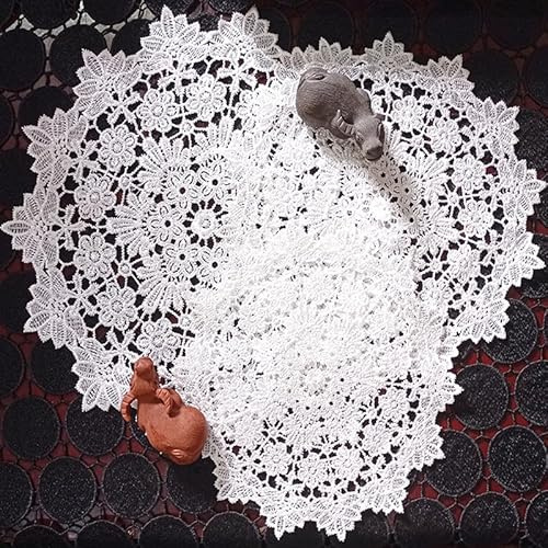 4 Stück Runde Bestickte Tischmatte, 35CM Platzsets Untersetzer Tischset Hohle Tischdecke aus Spitze Spitzendeckchen Handgemachte Häkeldeckchen Vintage-Tassenmatte,Vasenmatte für Heimdekoration -Weiße