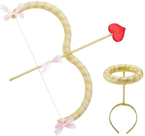 Wedhapy Amor-Kostüm, Amor-Zubehör, Amor-Pfeil- und Bogen-Set, Einheitsgröße, rote Pfeile, Valentinstag, Amor-Kostüm-Zubehör, Hochzeit, Geburtstag, Cosplay, Kostüm, Foto-Requisiten für Erwachsene