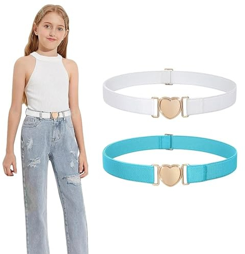 SXCCNW Gürtel Kinder, Elastische Gürtel für Mädchen, Herzform Gürtel Ohne Schnalle Verstellbare Elastische Gürtel für Kleider Jeans Hose Uniform