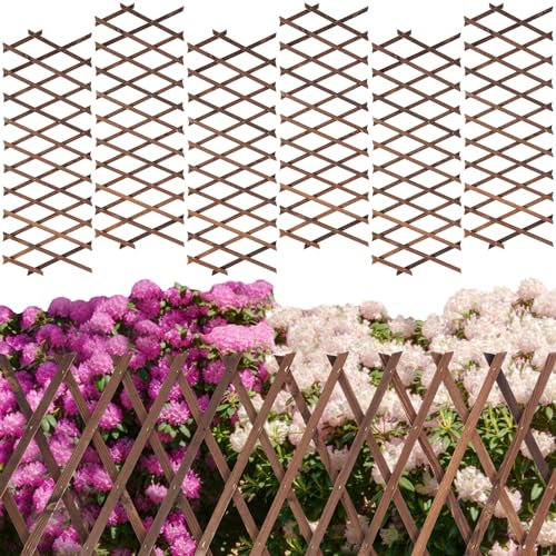 Landical 6 Pcs Expandable Garden Trellis Stretchable Decorative Wooden Lattice Wall Planter Hanging Lattice Fence Panels Frame for Indoor Outdoor Patio Plants Vine Plant Support, 78.74x11.81 Inches