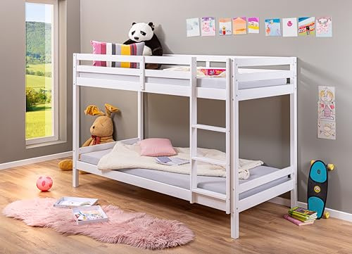 Inter Link – Letto a castello – Letto a soppalco – Letto a castello – Lettino per bambini – Legno di pino massiccio – Bianco – Senza rete a doghe – 90 x 200 cm – Small Cloud