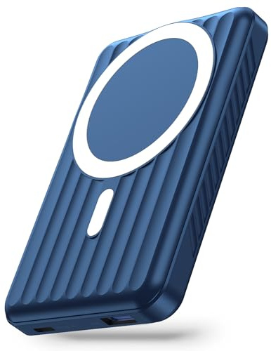 Azmuth Batterie externe magnétique 10 000 mAh, sans fil, magnétique, 22,5 W, PD Charge rapide avec écran LED et câble de charge USB-C, pour iPhone 15/14/13/12 Series (bleu)