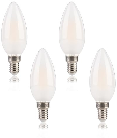 FLSNT E14 LED Light Bulb 60W Equivalent, 6.5W C35 E14 Dimmable Bulb, Candle Bulbs Small Screw 2700K Warm White, 806LM, Pack of 4