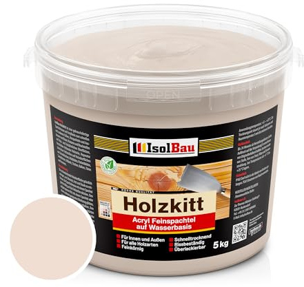 Isolbau - Holz-Spachtelmasse 5 kg - Holzspachtel Holzkitt Außen und Innen - Holz-Reparaturspachtel - Holzreparaturmasse - Holz-Fertigspachtel - Schnelltrocknend - Buche Hell (Nr. 5)