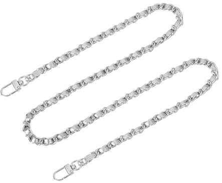 QUARKZMAN Taschenkette Geldbörse Kettenriemen, 120cm Taschenriemen Handtaschenketten mit Metallschnallen für Schulter Crossbody Taschen Umhängetasche Ersatzriemen(Silberriemen + Silberkette)