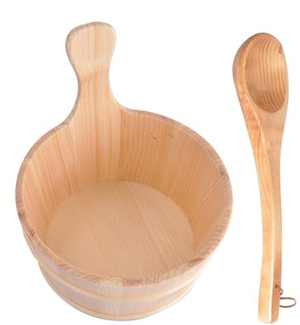 Saunakelle Set | Saunakübel und Schöpfkelle Set - Holz Saunakübel, Fass Sauna Kit, Saunakübel, 4L Sauna Zubehör Holz Holz Eimer, Geschenk für Freunde, Eltern, Großeltern für Dusche