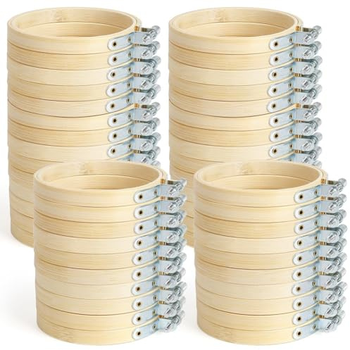 berjalan 48 Stück Mini-Stickreifen, Stickrahmen, aus Bambus, rund, Holzfarbe, 3 (8 cm), für kreative Hobbys, Nähen und , 8 cm