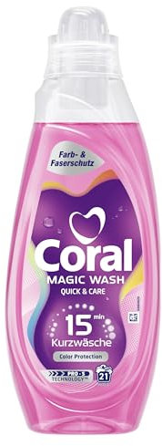 Coral Magic Wash Quick & Care Waschmittel Color Protection Flüssigwaschmittel für 15 Minuten Kurzwäsche mit PRO-S Technologie 21 WL