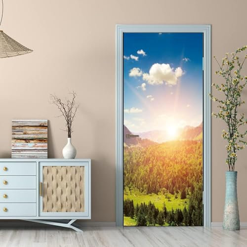 Türtapete Selbstklebend 100x200 cm Wald Türaufkleber 3D Natur-Landschaft Türposter Türfolie Poster Tapete PVC Wasserfest für Schlafzimmer Wohnzimmer Tür A-1041