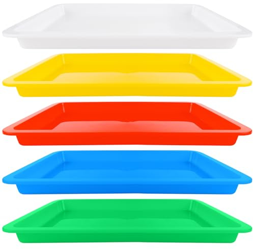 5 Pack Plastic Art Trays, Multicolor Stackable Activity Tray Crafts Organizer Tray Serving Tray Jewelry Tray for DIY Projects, Painting, Beads, Organizing Supply - 28 x 21 x 3 cm