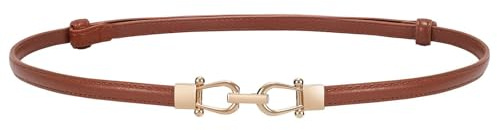 LEACOOLKEY Cintura Sottile in Pelle per Donna per Vestiti - Cintura Vita Sottile Regolabile con Fibbia Dorata,Marrone，105cm(Adatto per vita fino a 109cm)