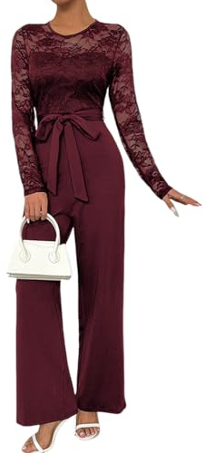 Juankrynord Tuta elegante da Donna in pizzo a maniche lunghe con cerniera tinta unita ampia elegante per il tempo libero elegante da indossare in casa estiva