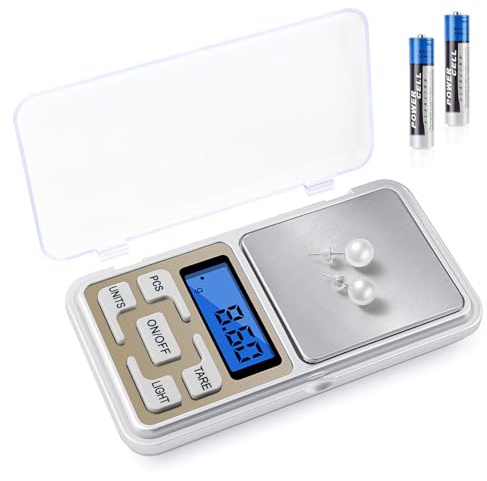JOPHEK Báscula Digital 0,01g/500g, 5 Unidades de Medida Bascula Cocina Pantalla LCD Retroiluminada Compacta Multiusos para Alimentos Joyería Viajes Portátil