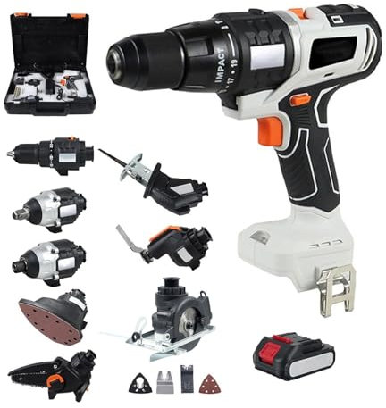 POGOAO Kit Combinato di Utensili elettrici a Batteria, Set Completo 10 in 1 di Utensili Multifunzione a Batteria con Batteria Ricaricabile, Set di Utensili Multifunzione brushless