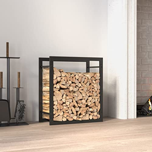 Range Bûches pour Usage Intérieur Extérieur, Porte-Bûches, Support Rangement Bois de Chauffage, support de stockage de bois de chauffage, Noir mat 50x28x56 cm Acier