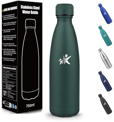 Botella Agua Acero Inoxidable, 750 ml Libre de BPA, Botella Termica, 304 Acero Inoxidable, Botellas Agua, Aislamiento al Vacío de Boble Pared, Cantimplora Isotermica para Gimnasio - Verde militar