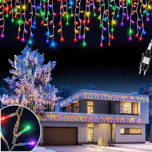ZBQEJ Lichterkette Außen,Eisregen Lichterkette,10m 400 LEDs, mit Timer, IP44 wasserdicht, 8 Modi, mit Stecker, für Innen- und Außenbereich, Balkon, Party, Hochzeit, Zuhause, Fenster, Garten (farbig)