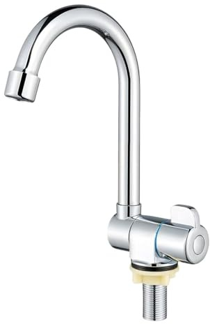 DAZZLEEX Robinet pliable à 360 ° avec fonction eau froide unique G1/2 - Robinet d'évier de cuisine en laiton avec finition chromée pour yacht camping-car (A)