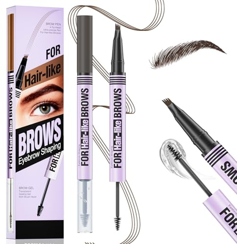 Matita Sopracciglia Waterproof 2 in 1, 2025 Nuovo Penna Sopracciglia per Microblading 3D con Gel Sigillante, Punta a 4 Micro Punte, Effetto Naturale, Lunga Durata e 24 Ore di Tenuta (Marrone Scuro)