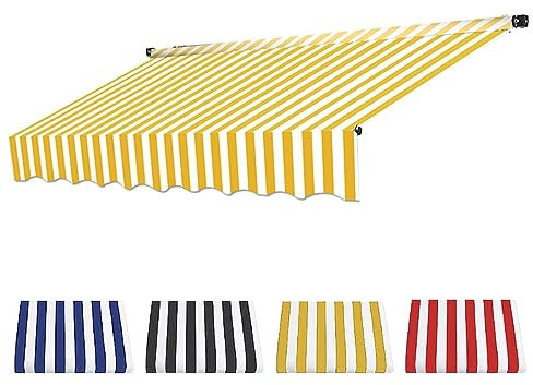 Höhenverstellbares Sonnenschutz-Klemmmarkise, UV-beständiges und wasserdichtes Gewebe für Balkon und Terrasse, Gelb und Weiß, 4 m, Outdoor-Schattenlösung