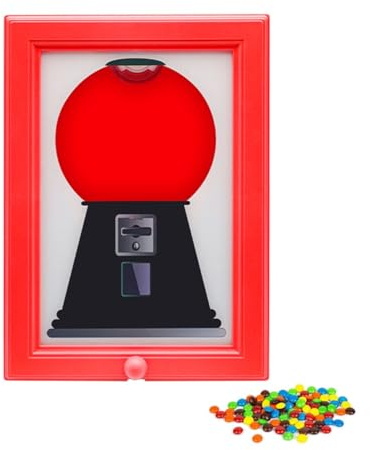 Handy Candy Dispenser, Creative Wall Mounted Candy Gumball Nuts Dispenser Machine Picture Frames Home Decor for Living Room & Studio (Red)