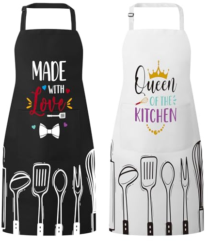 Meng Jiaran 2 Pack Aprons with Pockets for Women Adjustable Cooking Apron