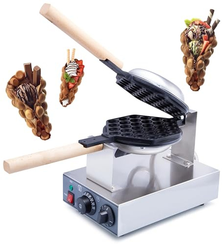 Bubble Waffle Maker – Rotating Non-Stick Coating Professional Electric Egg Puff Cone Machine for Hong Kong Style Waffles