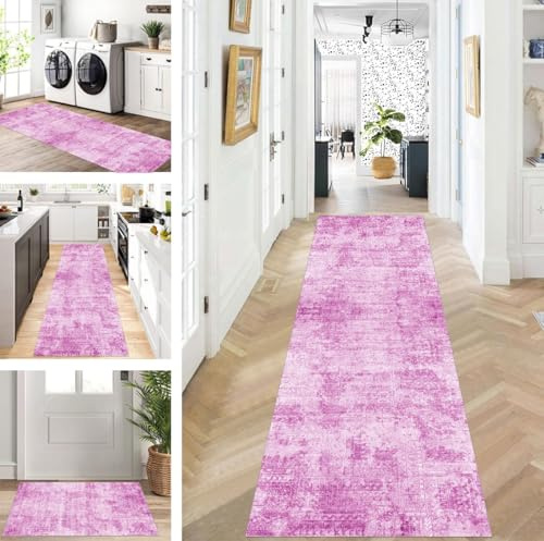 ZUZEKU Teppich Läufer Lang Rosa Lila Flur Küche rutschfest waschbar Teppichmatten Modern Design Küchenläufer 70X130cm Küchenteppich Meterware Esszimmer Schlafzimmer Wohnzimmer Schmutzfangmatte