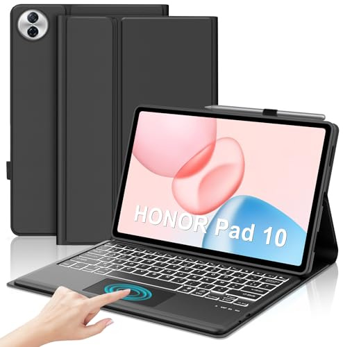 JADEMALL Clavier avec Trackpad pour Honor Pad 10 12.1 2025, AZERTY Français Clavier Rétroéclairé Bluetooth Magnétique Détachable avec Touchpad pour Tablette Honor Pad 10 12.1 Pouces 2025, Noir