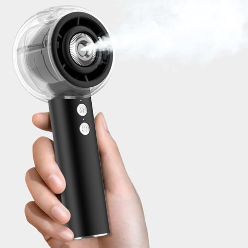 Dnenellr Handventilator mit Wasser, Tragbarer Mini Ventilator mit Sprühnebel, 15000RPM Turbo-Motor, 6000mAh, 4 starken Stufen für Outdoor & Reise, Sommergeschenk für Damen und Herren (Schwarz)