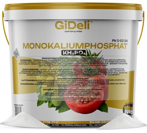 GiDeli Monokaliumphosphat MKP 10 kg - PK Dünger Pulver für Tomaten | hochkonzentriert 0-52-34, stärkt Blüte und Fruchtansatz, für Beeren Gurken Paprika, chlorfrei