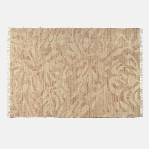 Loberon Teppich Marsetta - mit Seitlichen Fransen - Florales Design - Angenehme Haptik - 200x300 cm - Wohntextilien - Wohnaccessoires - Jute - Baumwolle, braun