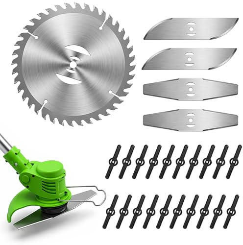 Dewlawn 25 Piezas Cuchillas para Cortacésped, Cuchillas de Metal Repuesto | con 20 Cuchillas Plásticas,2 Metálicas 2 en S y 1 Disco de Corte Cuchilla de Metal para Cortabordes Desbrozadora Electrica