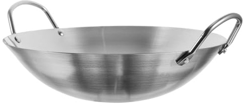 TINEASUR Wok de Acero Inoxidable Doble Asa para Cocinar en Casa, Borde Liso y Diseño Práctico en Color Plata Adecuado para Freír Carne y Verduras