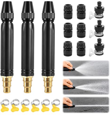 3pcs High Pressure Hose Nozzle Heavy Duty Pressure Washer Nozzles with Hose Pressure Washer Attachment Water Power Garden Car Wash Spray Gun Jet Pressure Booster Pipe Sweeper Cannon Hosepipe Sprayer