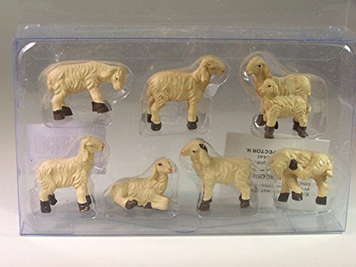 Krippentiere weiße Schafe 7-TLG. Aus Polyresin, 2,7 cm, für Weihnachtskrippe