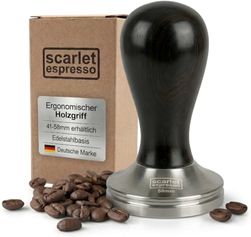 scarlet espresso | Kaffee Tamper »Classic« – Espresso Tamper mit Edelholzgriff für präzisen Anpressdruck – hochwertiger Kaffeestampfer für gleichmäßige Extraktion – 58 mm, Ebenholz - Schwarz