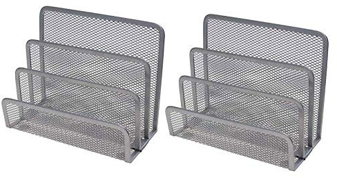VANRA Briefablage Metall, 2 Stücke Briefständer mit 3 Fächern, Schreibtisch Organizer Zeitungsständer für Schule Bürozubehör, Silber