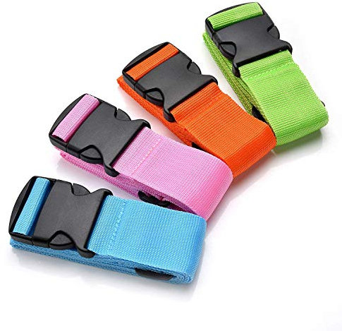 Yizhet Kofferband Koffergurt 4 Stück Koffer Kofferbänder Gepäckgurte Kreuz Sicherheitsgurt für Sichere Reisen (Grün, Blau, Orange, Pink)