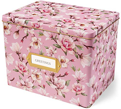 Jot & Mark Greeting Card Organizer Box Set | Decorative Recipe Tin Box, Tab Dividers, Matching Greeting Cards and Envelopes