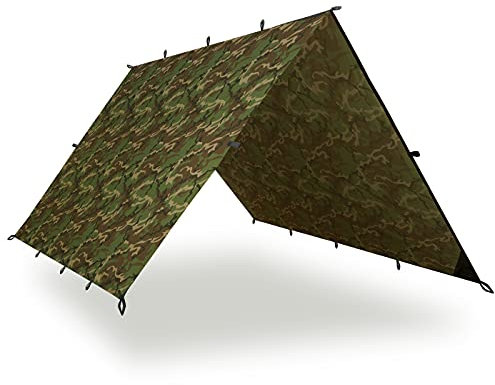 AquaQuest Safari wasserdichte Camping-Plane - Leichter Sonnenschutz oder Regenschutz - Wandern, Rucksackreisen & Hängematte, 4 x 3 m Waldtarn